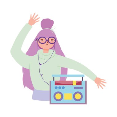 müzik dinleyen kız kulaklıkla stereo bağlandı