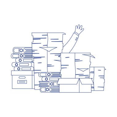 İş stresi, el yığınları, klasörler ve kutular.