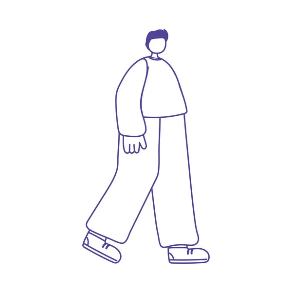 Hombre joven caminando personaje cartón aislado icono de diseño — Vector de stock