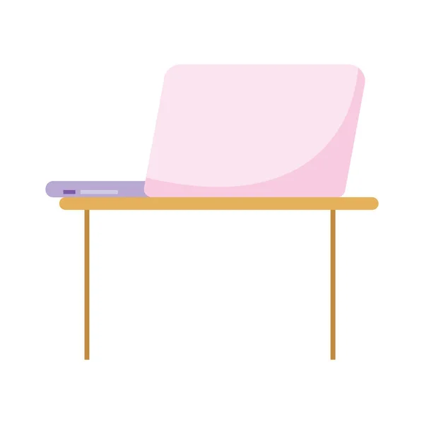 테이블 작업 공간에 있는 노트북외진 아이콘 디자인 — 스톡 벡터