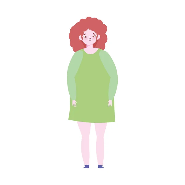 Jeune femme personnage de dessin animé debout icône isolée design — Image vectorielle