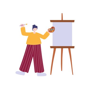 insan aktiviteleri, kadın ressam boş palet rengini tuvale çiziyor