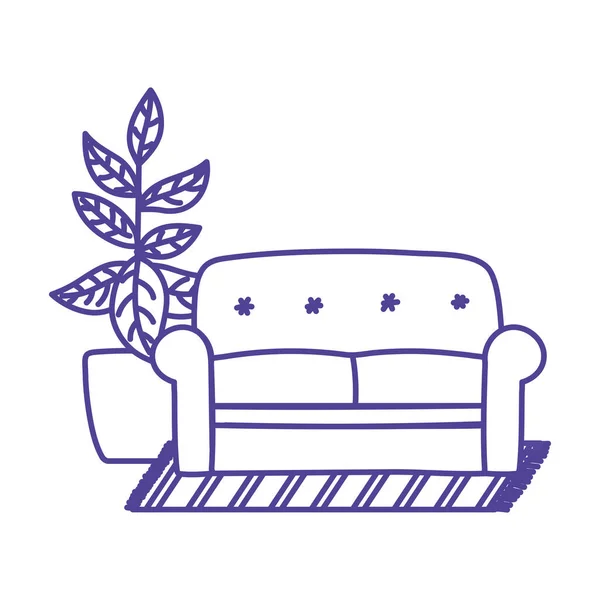 Sofa potted plant and carpet decoration isolated icon design — Stock Vector