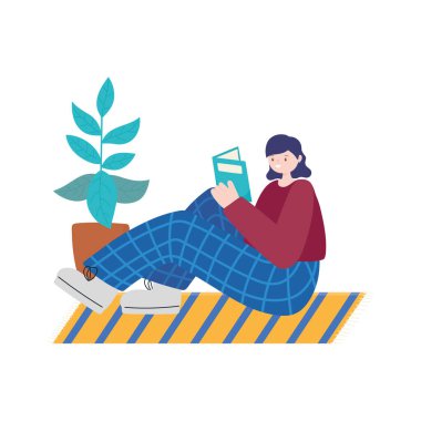 İnsan aktiviteleri, yerde oturup kitap okuyan bir kız.