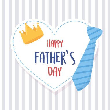 Mutlu Babalar Günü, çizgili arka planda kravatlı taç kalp