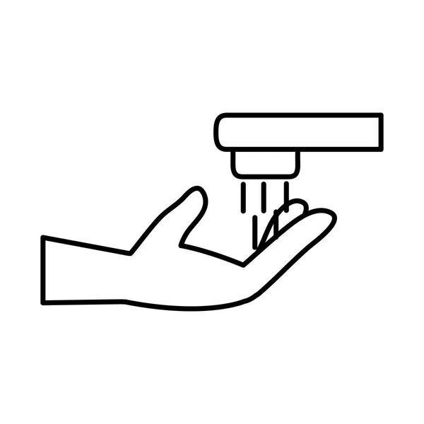 Covid 19 coronavirus prevention hand with wash faucet disinfection process style icon — 스톡 벡터