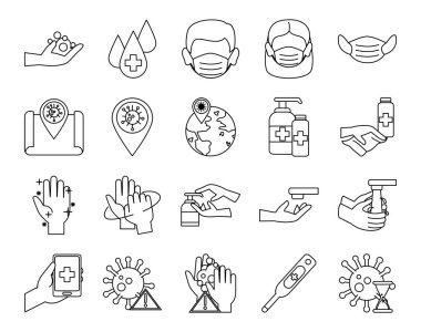 covid 19 koronavirüs önleme pandemik salgın ikonları çizgi biçimi belirleyin