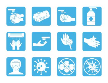 covid 19 koronavirüs önleme pandemik salgın ikonları çizgi biçimi belirleyin