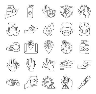 covid 19 koronavirüs önleme pandemik salgın ikonları çizgi biçimi belirleyin