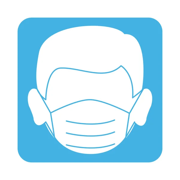 Covid 19 Coronavirus Prävention männliches Gesicht mit medizinischer Maske Block Stil-Symbol — Stockvektor