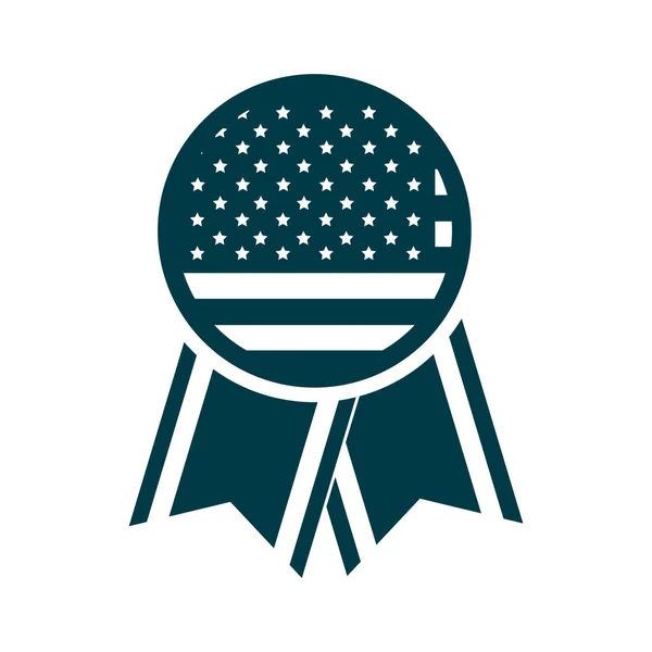 Heureux jour de l'indépendance, rosette fête drapeau américain icône de style silhouette nationale — Image vectorielle