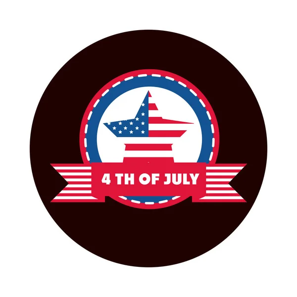 4η Ιουλίου ημέρα ανεξαρτησίας, αμερικανικό αυτοκόλλητο αστέρι σημαία μπλοκ banner και επίπεδη στυλ εικονίδιο — Διανυσματικό Αρχείο