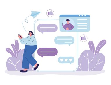 Akıllı telefon sohbet vektör tasarımlı bir kadın