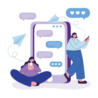 Akıllı telefon sohbet vektör tasarımlı kadınlar