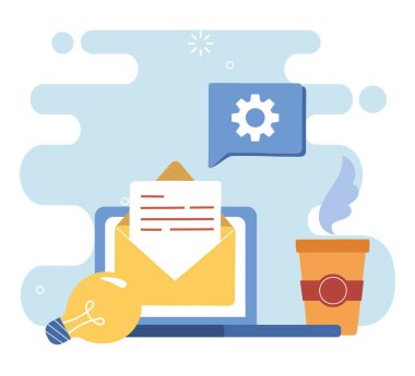 dizüstü bilgisayar zarfı ve kahve kupası vektör tasarımı