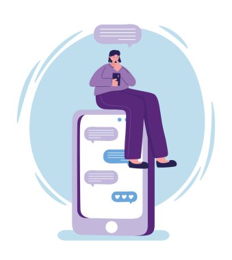 Akıllı telefon sohbet vektör tasarımlı bir kadın