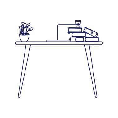 dizüstü bilgisayar ve kitaplar masa başı vektör tasarımı