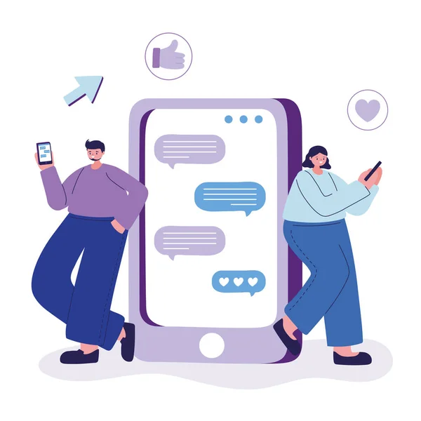 Vrouw en man met smartphone chatten vector ontwerp — Stockvector