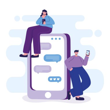 Akıllı telefon sohbet vektör tasarımlı kadın ve erkek
