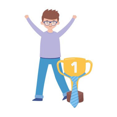 Babalar günü vektör tasarımında kupa sahibi baba.