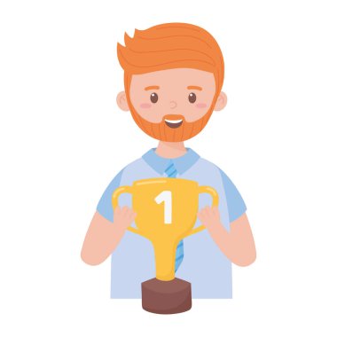 Babalar günü vektör tasarımında kupa sahibi baba.