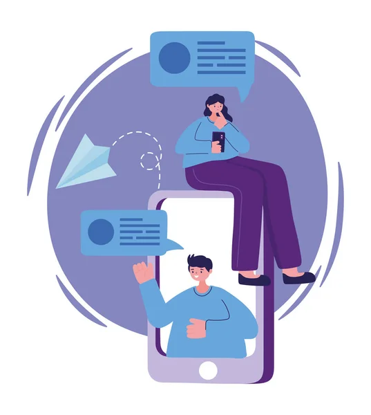 Woman and man with smartphone chatting vector design — Stock Vector