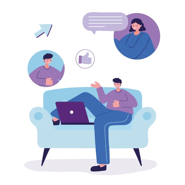 Man with laptop on chair chatting vector design — Stock Vector