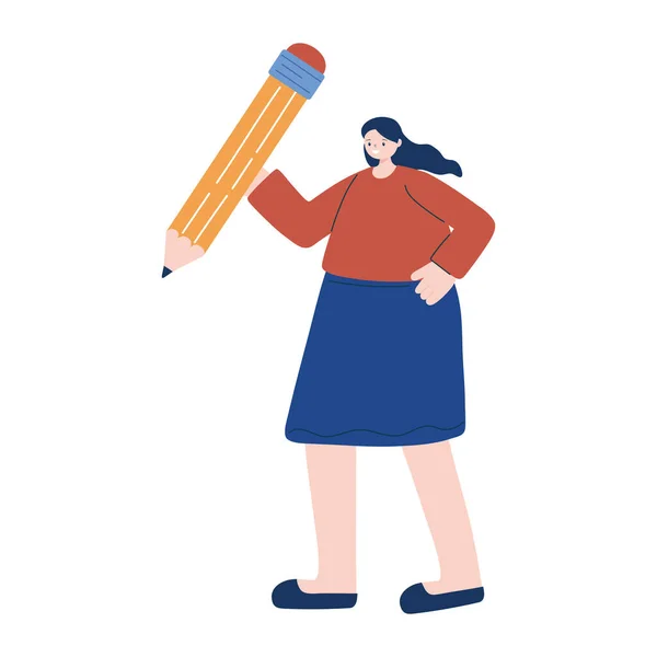 Donna con disegno vettoriale strumento matita — Vettoriale Stock