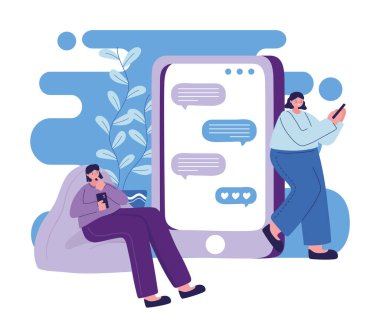 Akıllı telefon sohbet vektör tasarımı ile puf kadınlar