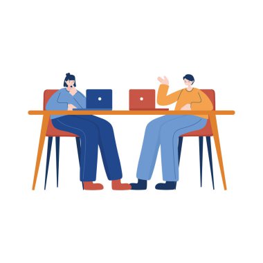 Dizüstü bilgisayarı olan kadın ve erkek vektör tasarımında