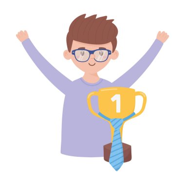 Babalar günü vektör tasarımında kupa sahibi baba.