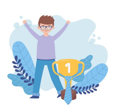 Babalar günü vektör tasarımında kupa taşıyan baba.