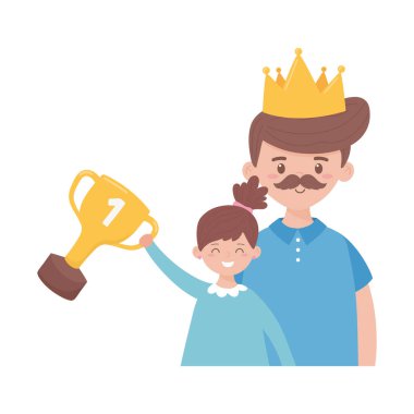 Babası kızı ve kupasıyla babalarının günü vektör tasarımında.