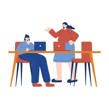 Dizüstü bilgisayarı olan kadınlar vektör tasarımında