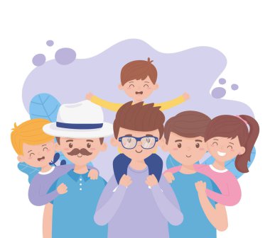 Babalar günü vektör tasarımı üzerine babalar ve kızları