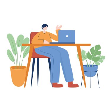 Dizüstü bilgisayarı olan adam vektör tasarımında.