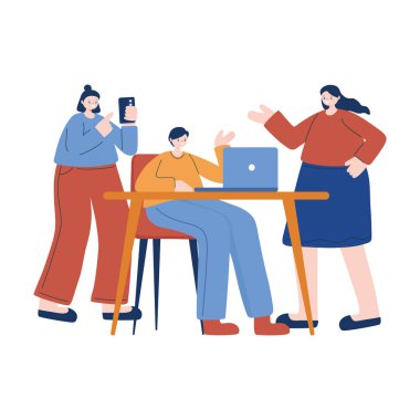 Dizüstü bilgisayarlı kadın ve erkek vektör tasarımında