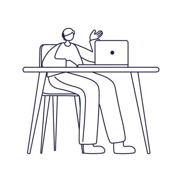 Uomo con laptop sulla scrivania design vettoriale — Vettoriale Stock