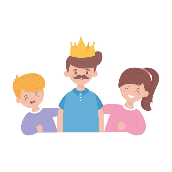 Father son and daughter with crown on fathers day vector design — Stock Vector