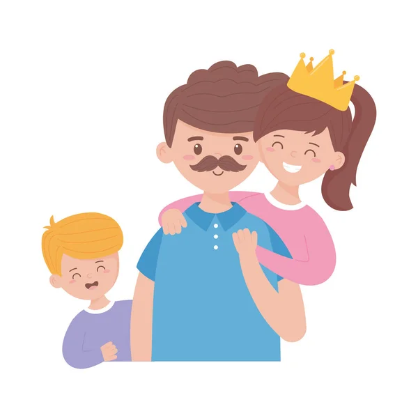 Father son and daughter with crown on fathers day vector design — Stock Vector