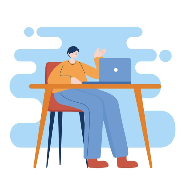 Man met laptop op bureau vector ontwerp — Stockvector