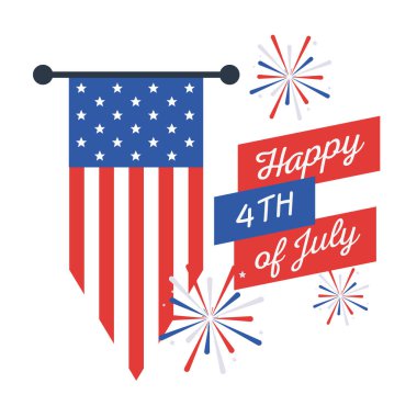 Bayrak vektör tasarımlı Bağımsızlık Günü havai fişekleri