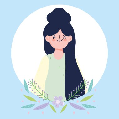 Siyah saç vektör tasarımlı avatar kadın