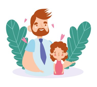 Yaprakları ve kalp vektör tasarımlı baba ve kızı