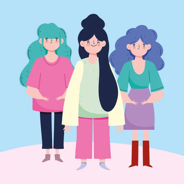 Mulheres avatares desenhos animados com design de vetor de cabelo azul e preto aquamarine — Vetor de Stock