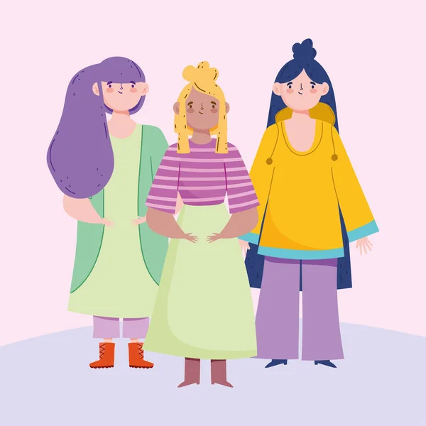 Жінки аватари мультфільми з фіолетовим чорним і світлим волоссям Векторний дизайн — стоковий вектор