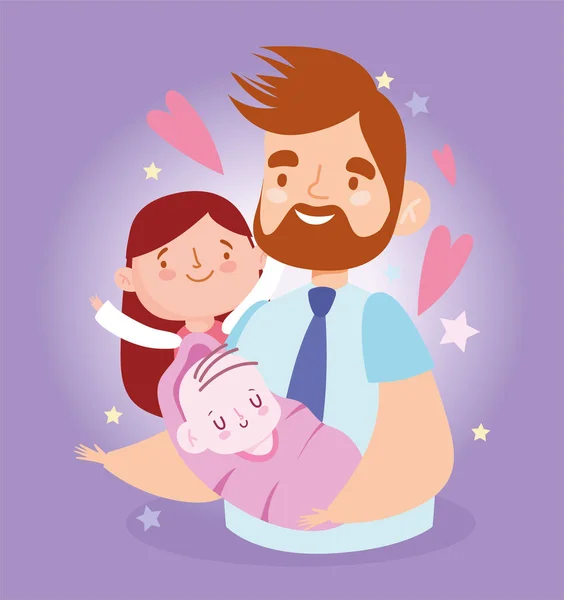 Apa baba és lánya csillagok és szív vektor tervezés — Stock Vector