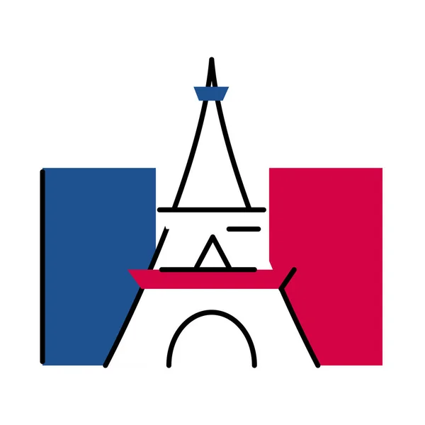 Linha de torre eiffel França e design de vetor de ícone de estilo de preenchimento — Vetor de Stock