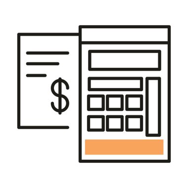 Doların içinde fatura kağıdı ve hesap makinesi satır biçimi vektör tasarımı