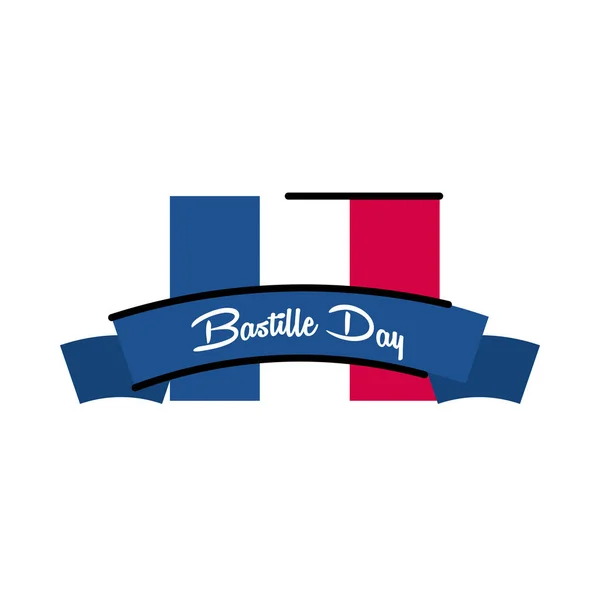 Bastille day flag with ribbon line and fill style icon vector design — Stock Vector